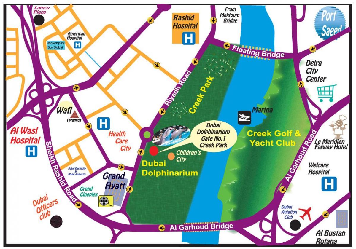 Dolphin wys Dubai kaart van die plek