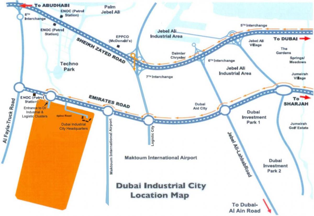kaart van Dubai industriële stad