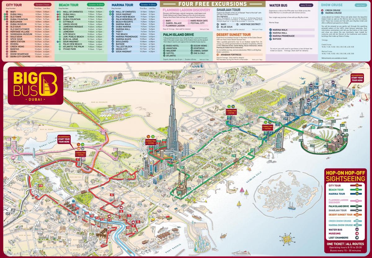 Dubai kaart met toerisme-aantreklikhede