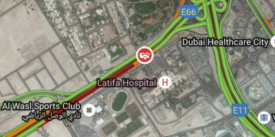 Latifa hospitaal Dubai kaart van die plek